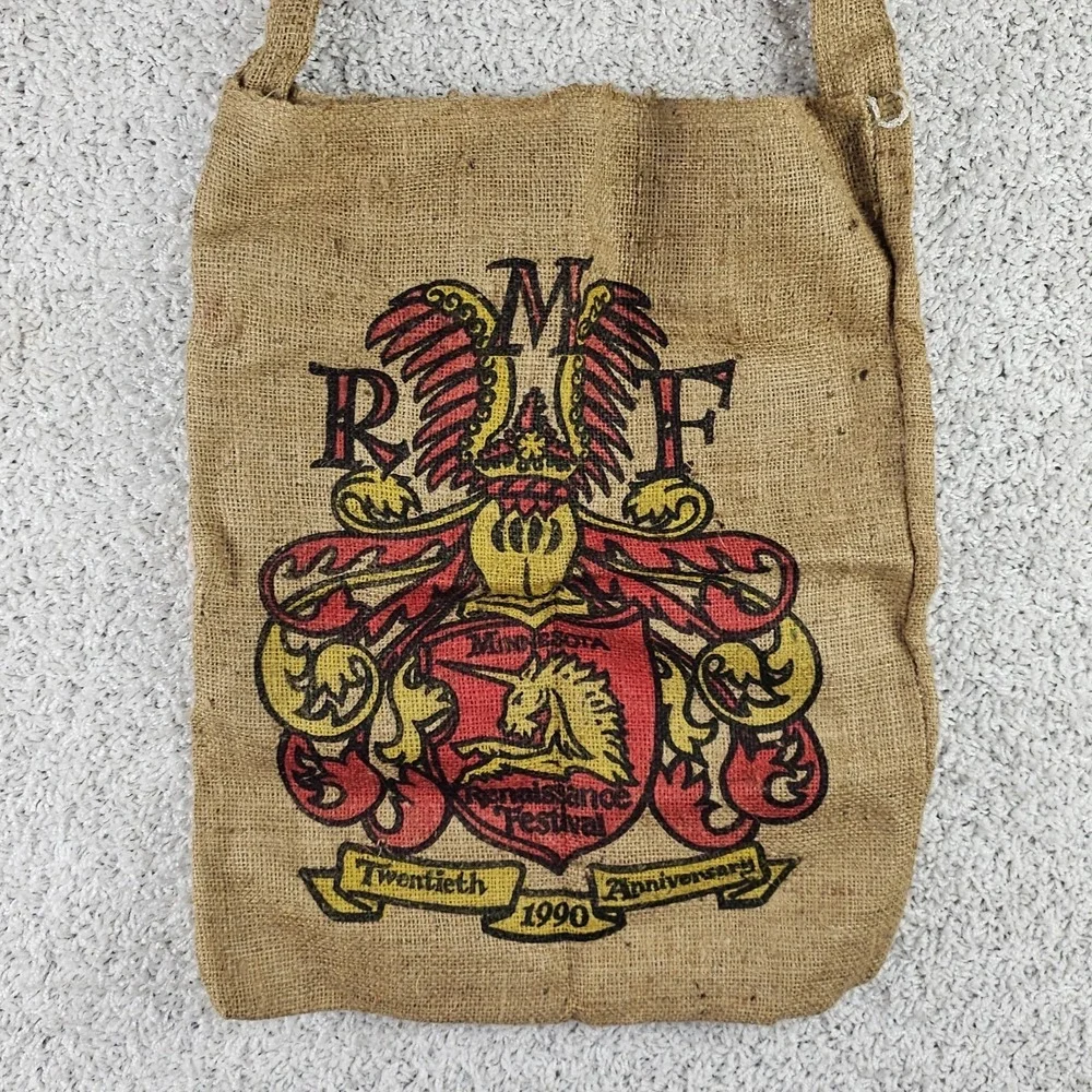 Vtg MN Renaissance Festival 20th Anniversary 1990 Burlap Sack‎ Bag Tote Emblem